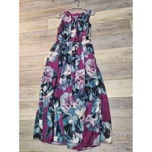 Alexa B Nites Women's Purple Floral Maxi Dress with Blue Floral Accents Size 10P